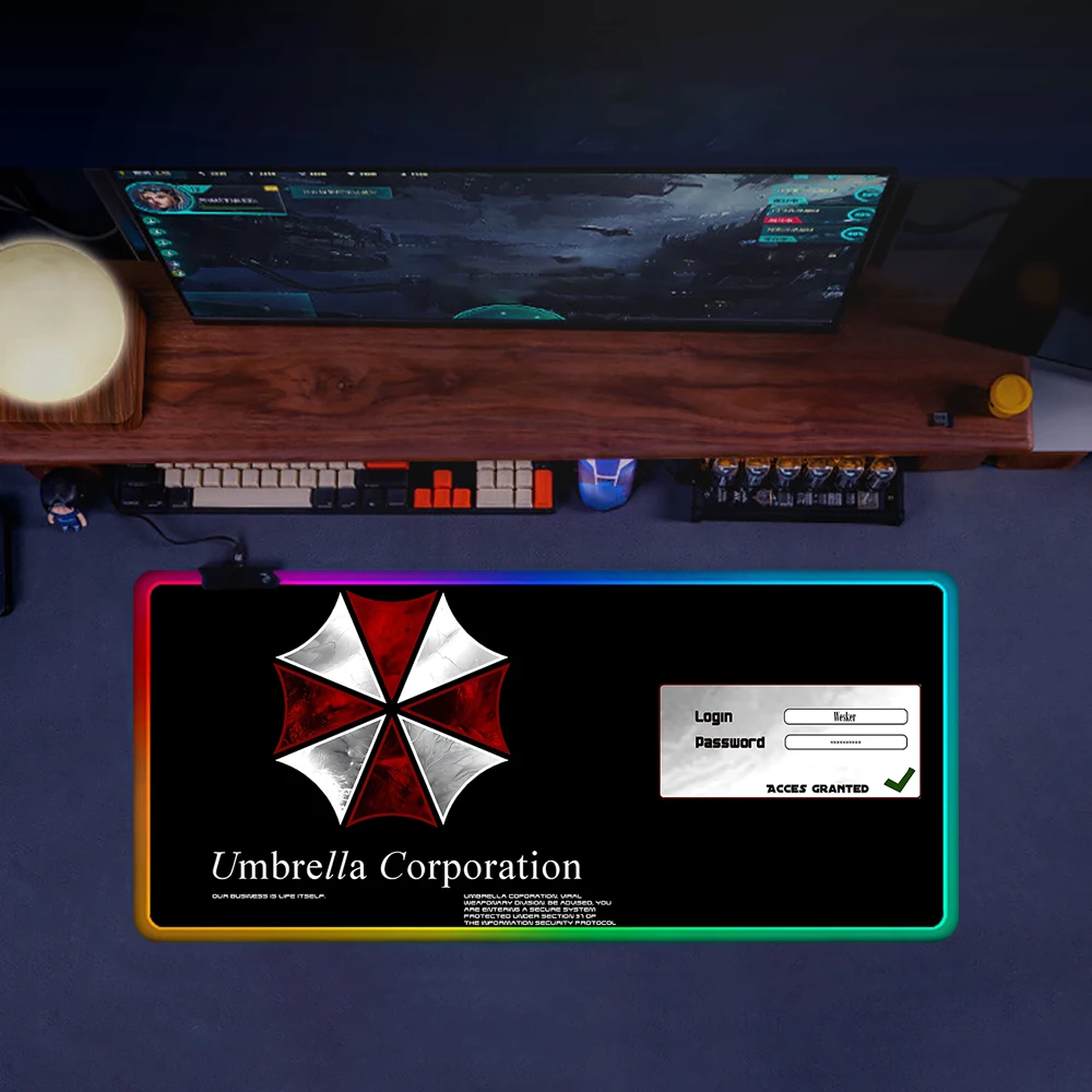 Imagem -04 - Led Brilhante Rgb Mouse Pad para pc Gamer Borracha Gaming Computer Mausepad Teclado Mousepad Filmes Evils Residentes