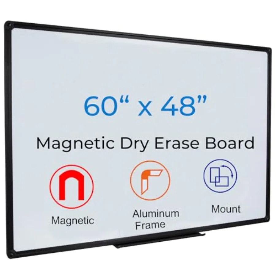 

Магнитная доска для записей 60 x 48 дюймов (5 x 4 фута) с черной рамкой - современная эстетичная доска для сухого стирания для дома, офиса, декора и творческой студии