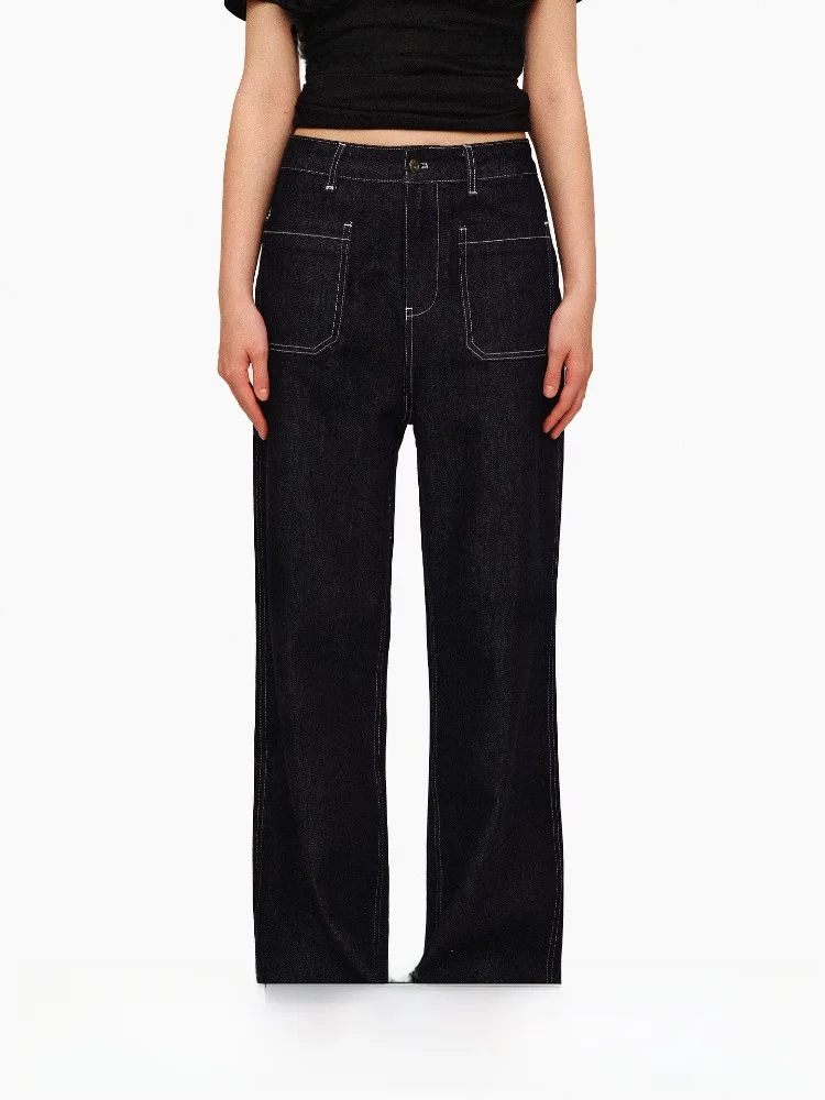 

Age of Ascent Women's Classic Straight Leg Jeans High Waist Cotton Spring Summer Double Press Pocket Design Color Block