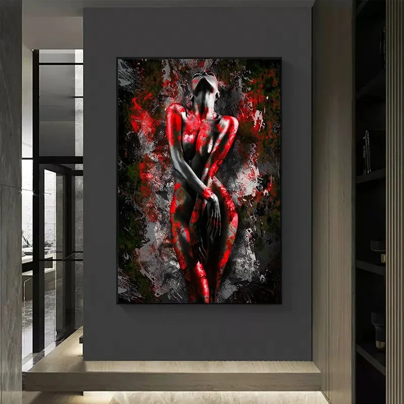 Abstract Black Red Sexy Nude Woman Canvas Painting Poster Print Wall Art Pictures For Modern Woman Room Decoration Gift Unframed