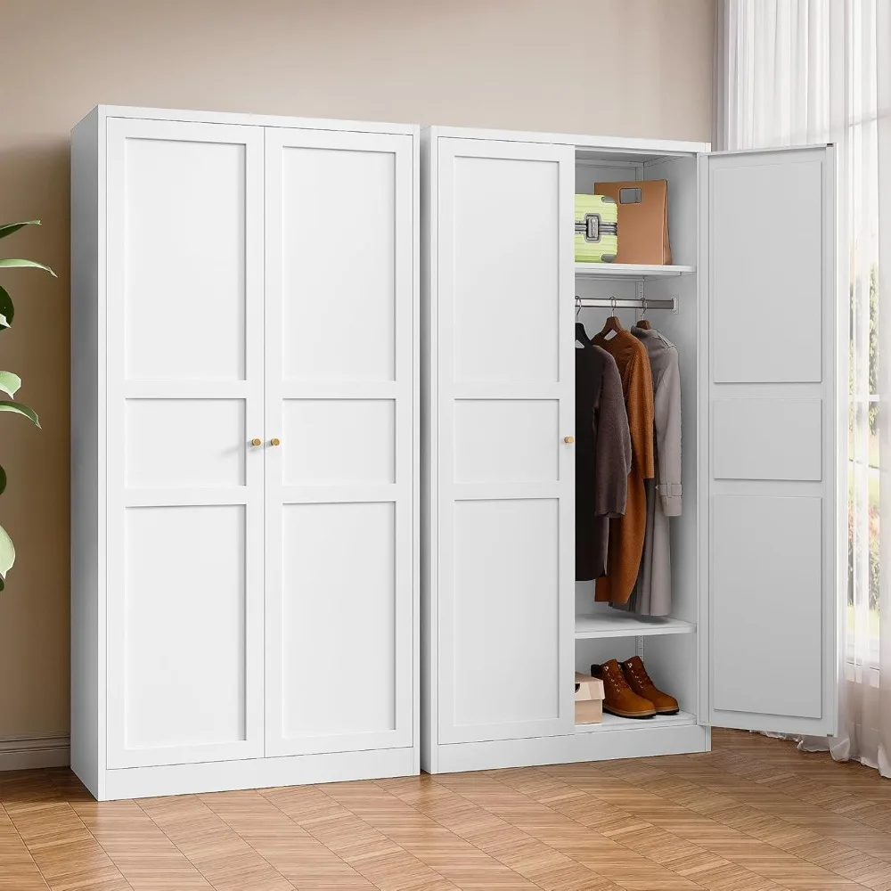 

Metal Armoire Wardrobe Closet with 2 Doors 72'' Wardrobe Cabinet with Hanging Rail Metal Closet with Adjustable Shelves