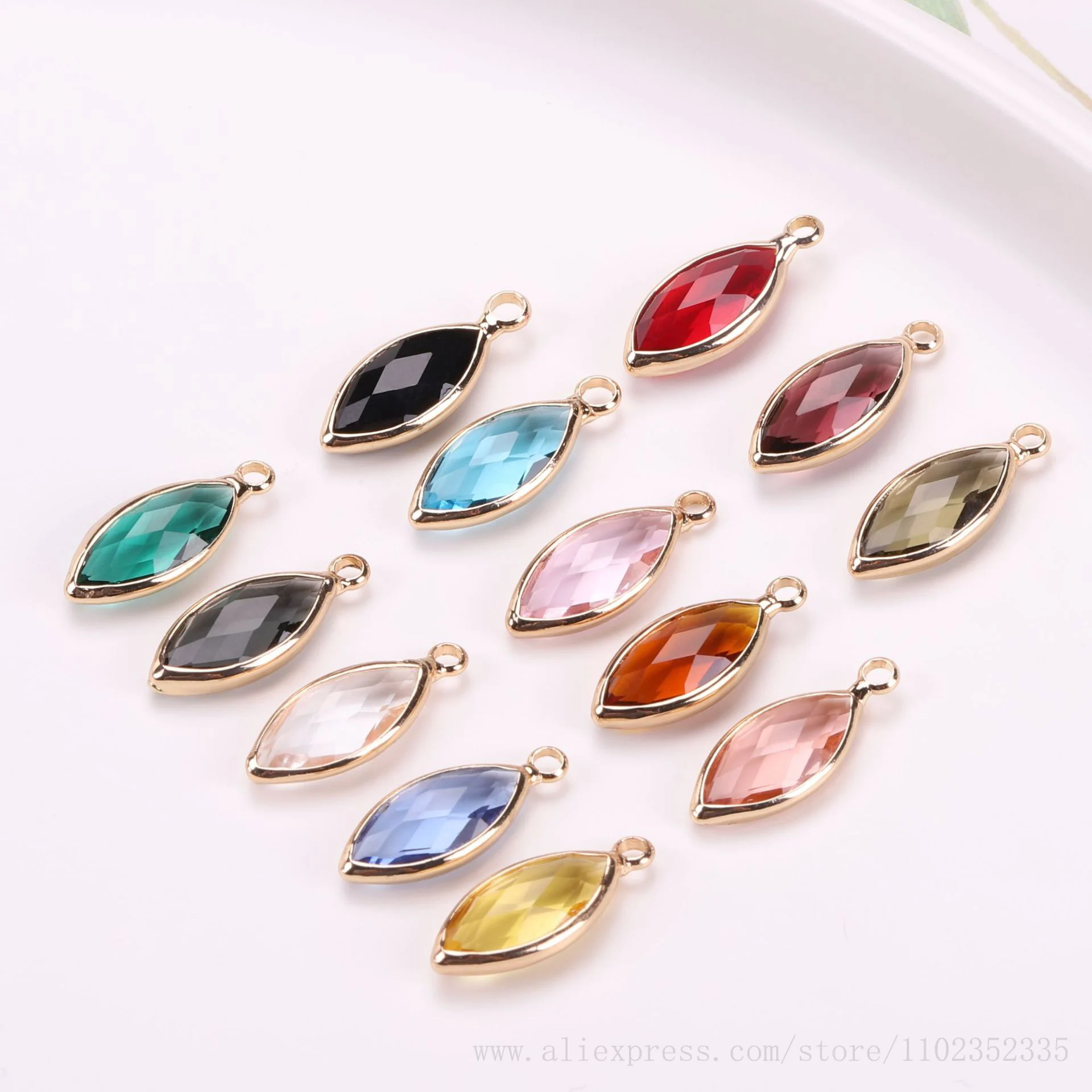 Triangle Brass Bezel Crystal Pendants Marquise Sector Glass Charms With Single Double Loops Earring Bracelet Necklace Findings