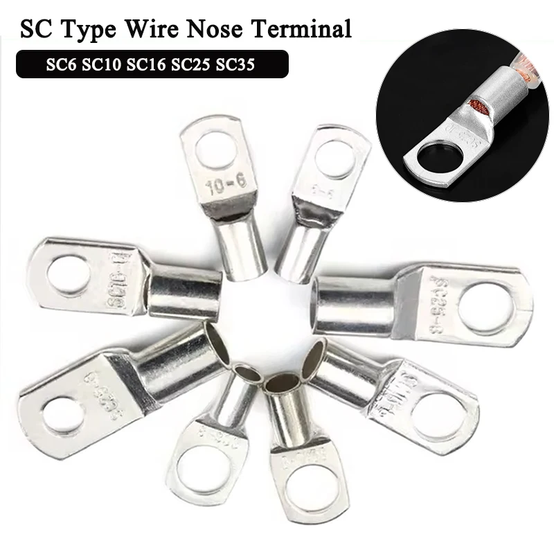 SC Type Wire Nose Terminal SC6 SC10 SC16 SC25 SC35 Bare Copper Battery Block Lugs Hole ID 6 8 10 12mm Crimp Wire Connector