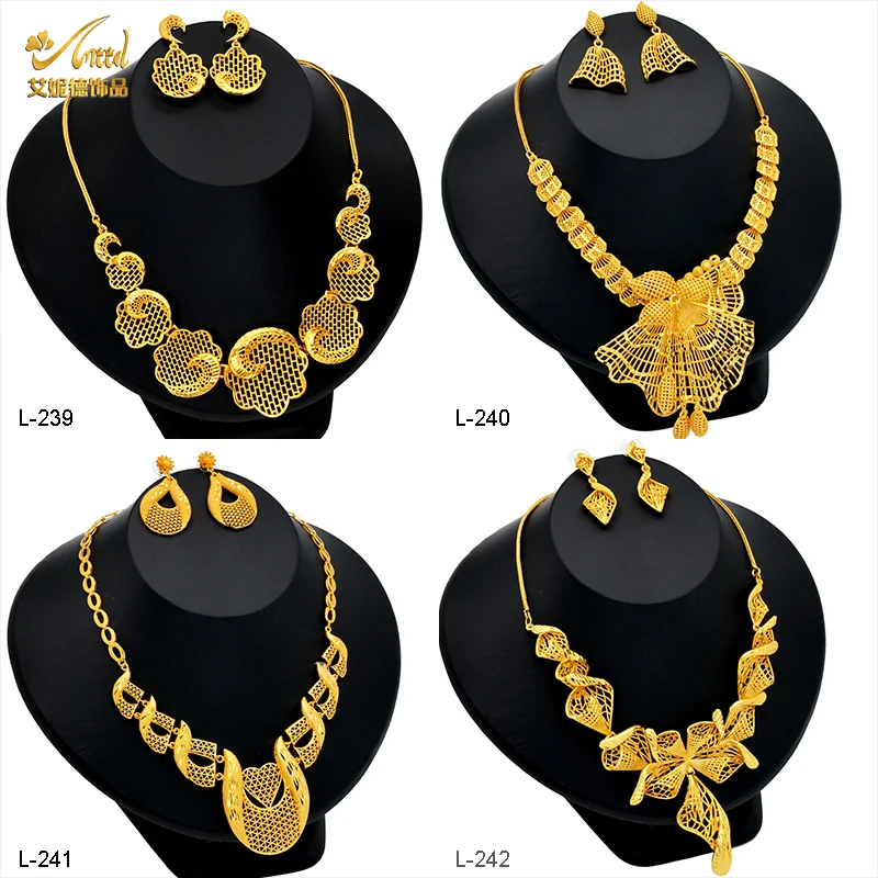 

ANIID Dubai Indian Luxurious Necklace And Earrings Gold Color Jewelry Set For Women Ethiopia Jewellery Bridal Party Accessories