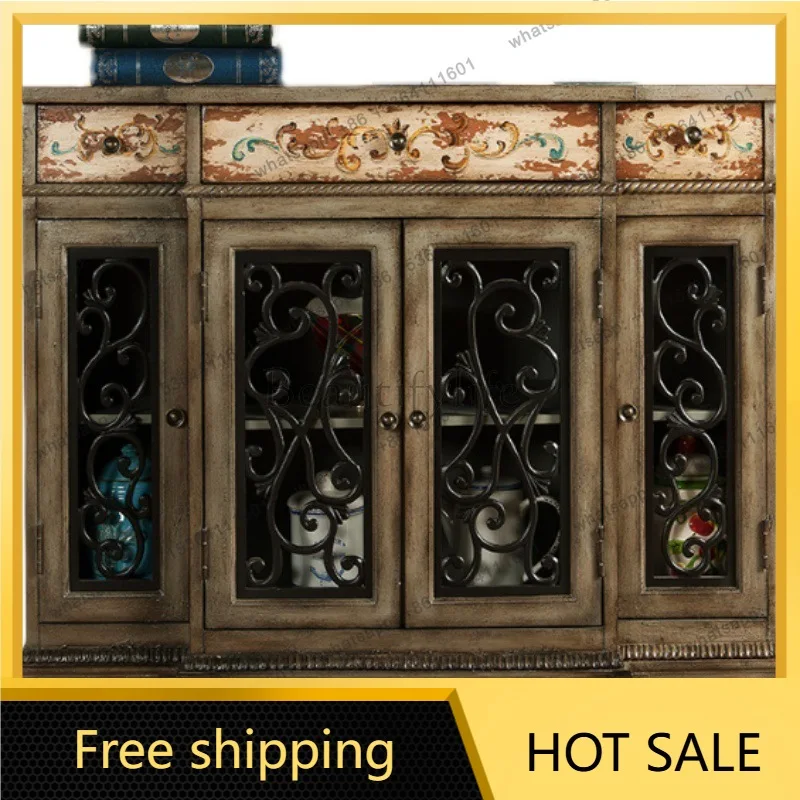 Zj. American solid wood four-door locker retro European small apartment storage cabinet