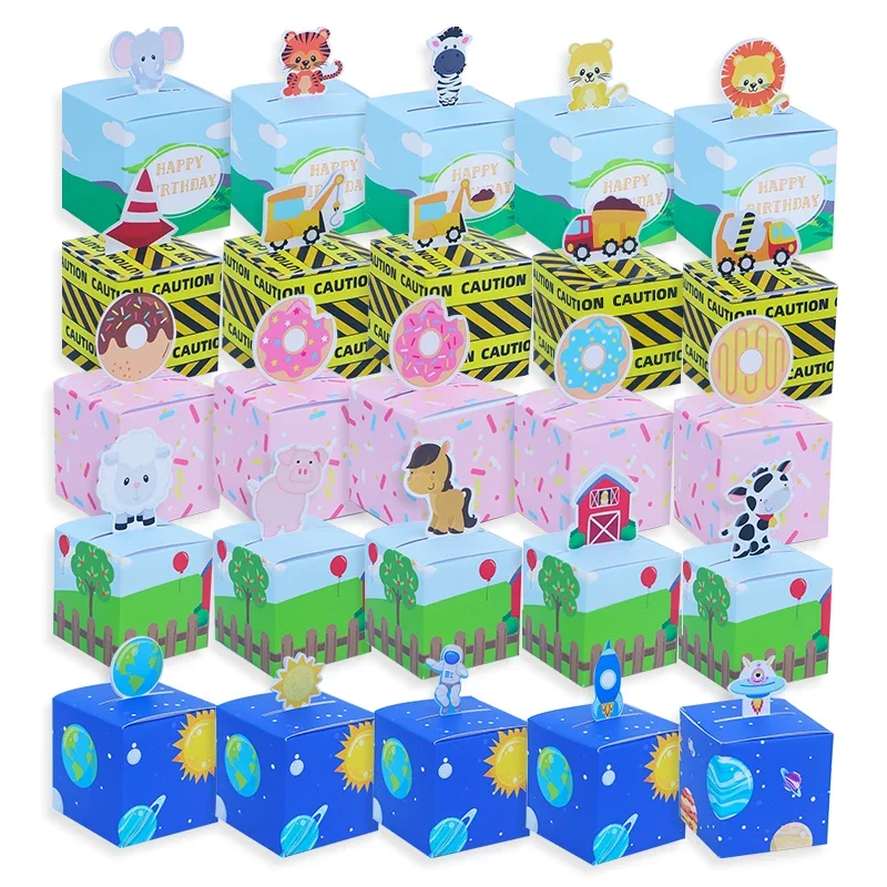 

Favor Box For Kids Birthday Party 5pcs Donut Mermaid Farm Animal Swan Space Candy Gift Bags Jungle Safari Treat Box Baby Shower