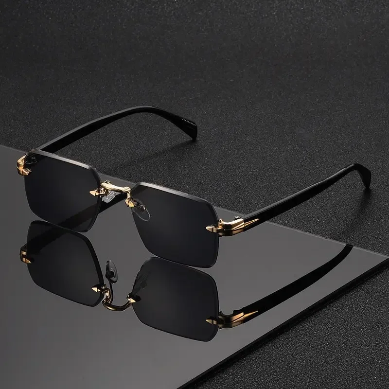 Rimless Sunglasses Rectangle Fashion Popular Women Men Shades Small Square Sun Glasses for Female Male Summer Traveling Oculos view 4