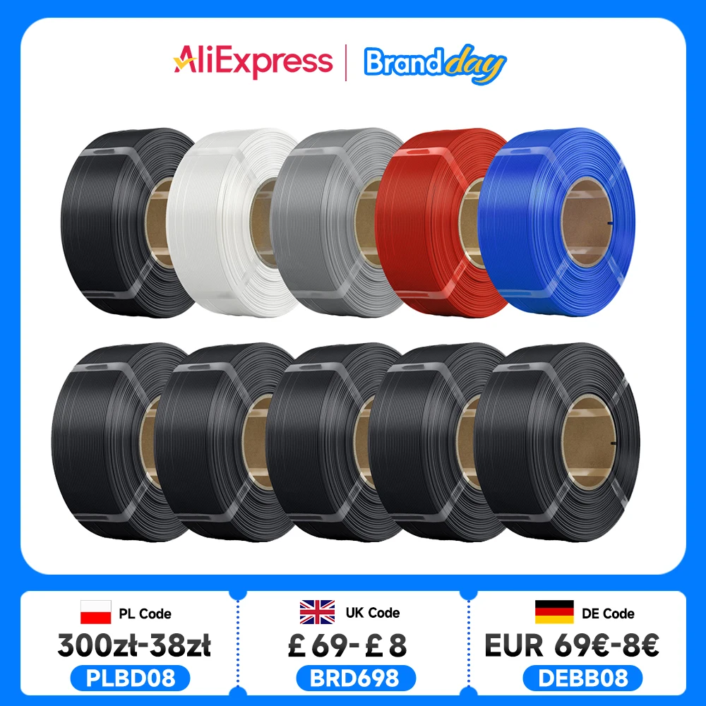 

KINGROON без катушки PLA-нить 1,75 мм, 10 кг (22 фунта), материал для 3D-принтера, заправка PLA для многоразовых катушек Bambu или DIY, 10 рулонов