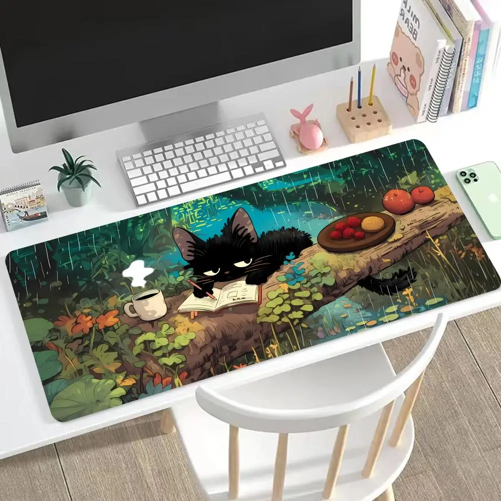

Large mousepad Black Cat 1 mouse pad rain and cat cute Mouse Mat Computer Office Accessories Desk Mat rubber non-slip
