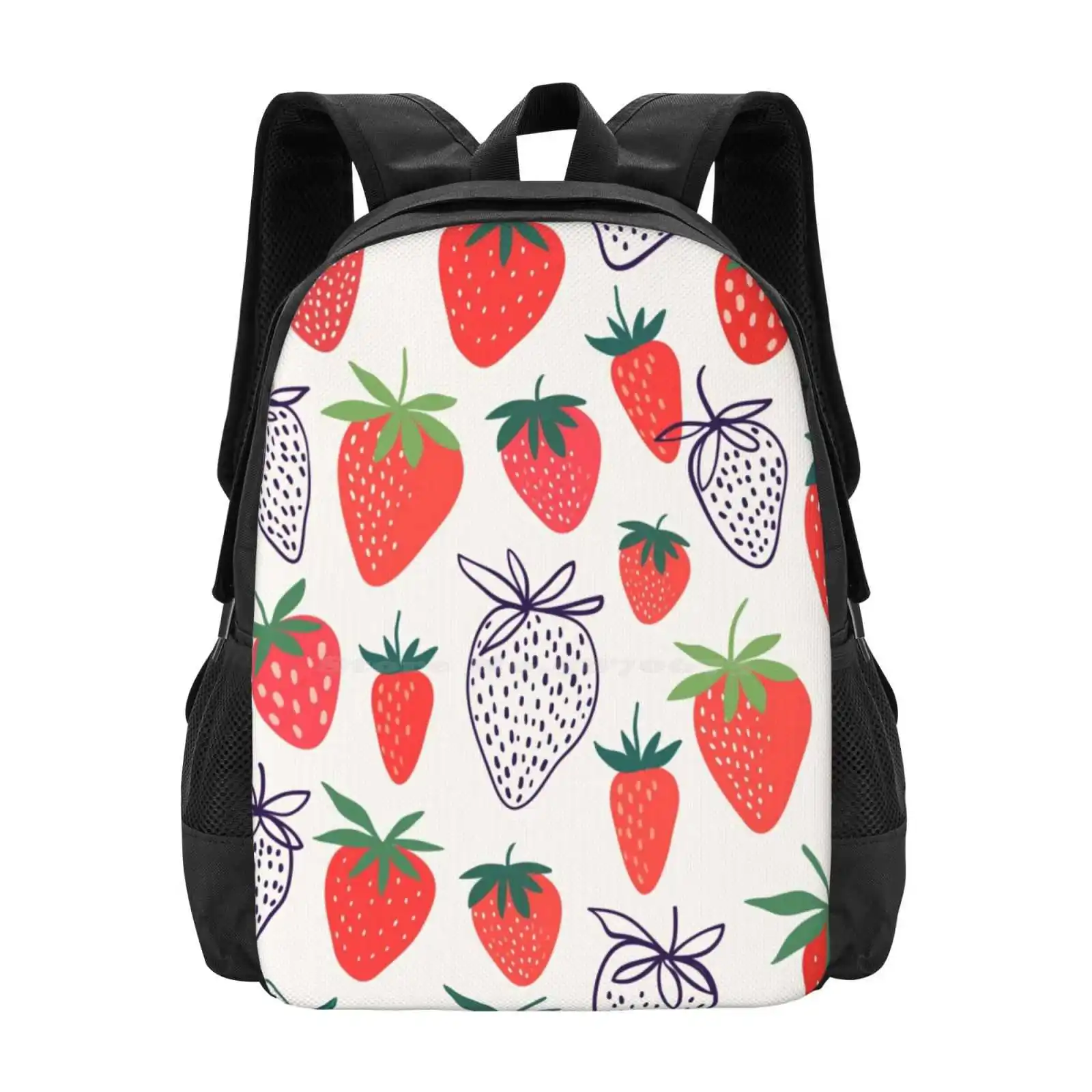 Strawberry Hand Drawn Pattern Backpack For Student School Laptop Travel Bag Fruits Strawberry Colorful Doodle Hand Drawn