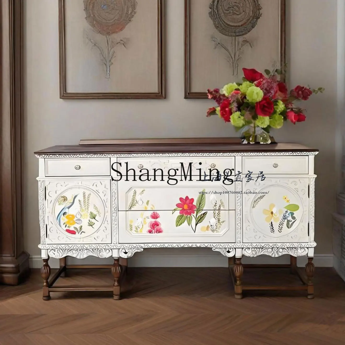 

CL painted solid wood dining side cabinet integrated storage display against decorative light luxury carved entrance cabinet