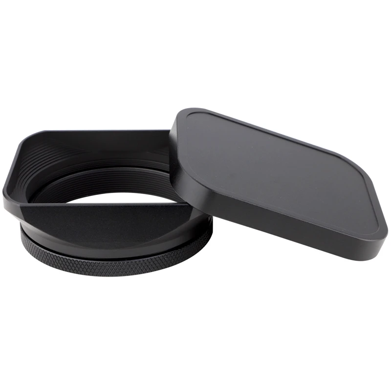 Haoge Metal Square Lens Hood  for Fujifilm X100VI Fuji X100V X100F with 49mm UV Filter Adapter Ring & Metal Cap  Black