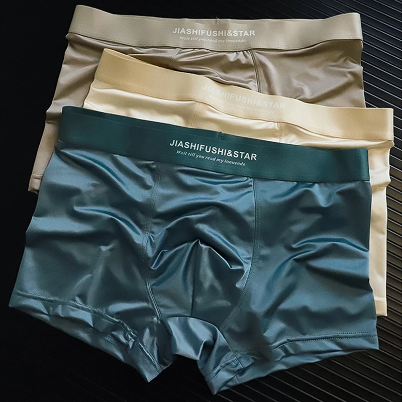 4 Pcs/Lot Breathable Men's Fiber Boxing Briefs, Comfortable Breathable Underwear, Medium Stretch Knit Fabric, Solid Color image 3