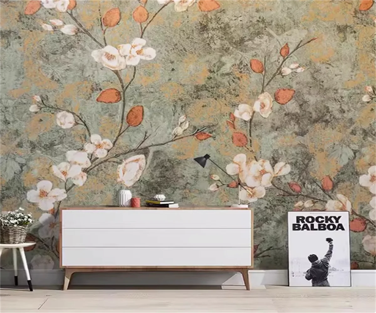 

Customize mural American hand-painted vintage Oil painting of flower wallpaper TV wall background decorative floral wallpaper