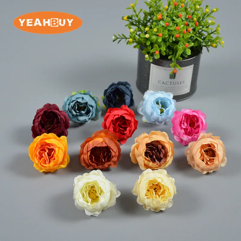 

12Colors 5CM Lovely Little Rose Peony Artificial Flower Head Bud For DIY Bridal Bouquet Wedding Decoration Home Decor Props