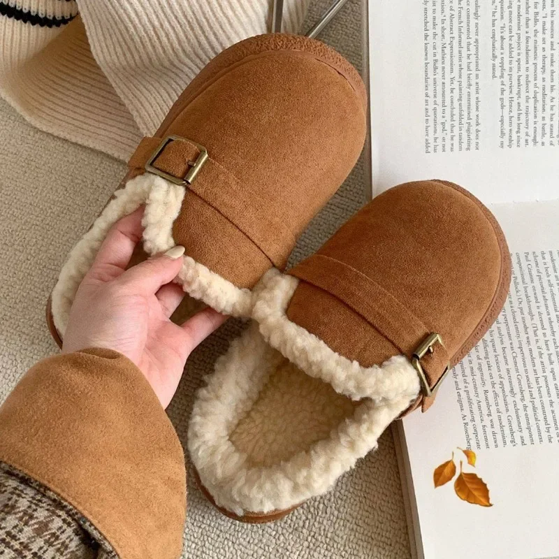 

Autumn and winter new padded warm cotton slippers outside the casual Baotou Burgundy shoes simple fashion retro style female