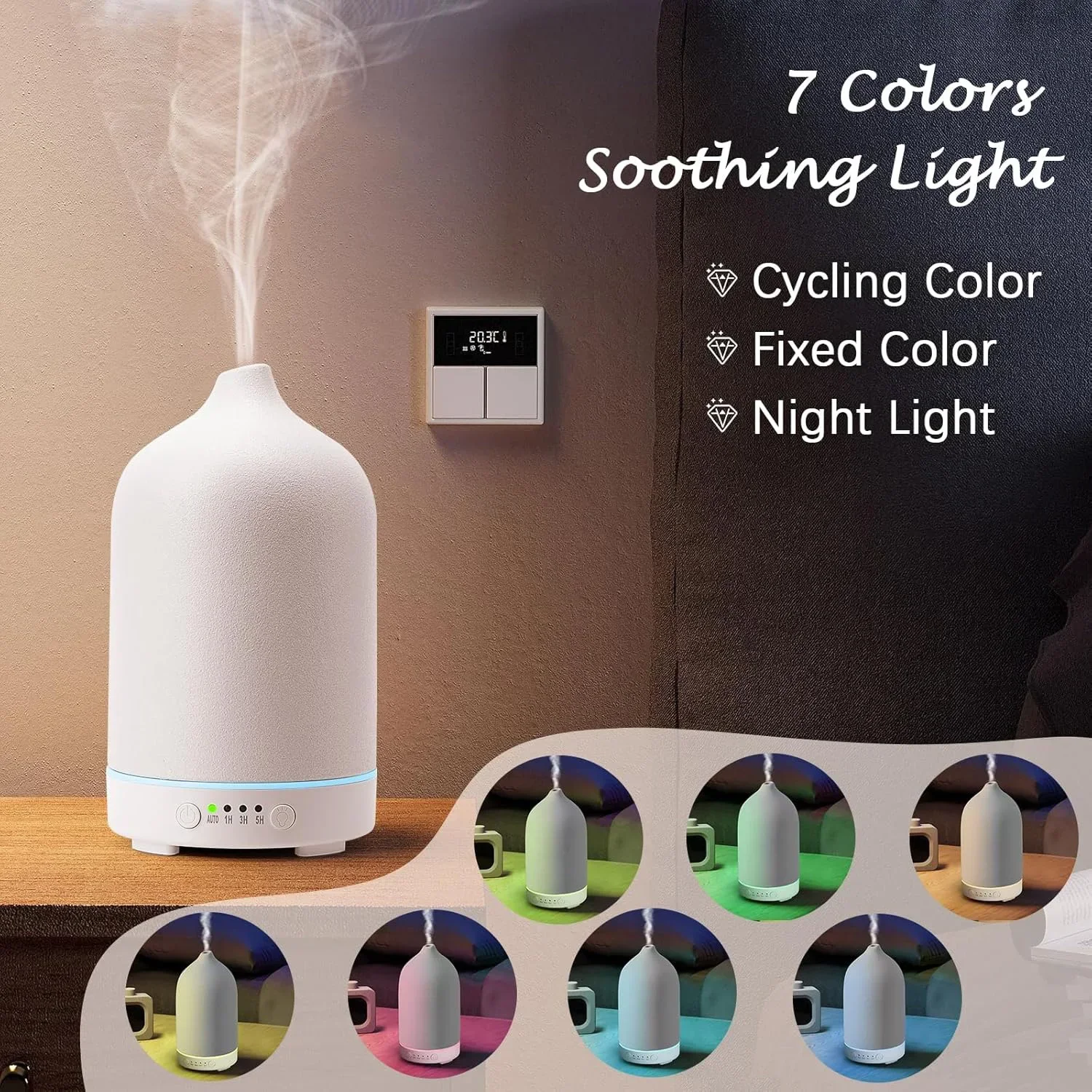 Ceramic Diffuser 100ml Essential Oil Diffusers  Aromatherapy Ultrasonic Humidifier Timer 7 LED Colors  Lights For Home Office