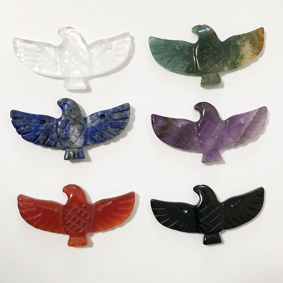 Craved 5.1*2.7cm natural semi-precious stone agate quartz amethyst lapis leagle bird animal fly pendant for necklace diy making