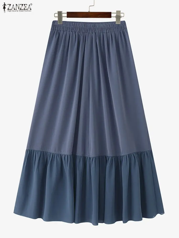 ZANZEA Casual Gonne stile coreano 2025 Moda donna Elastico in vita Overskirts Abbigliamento donna Solido increspato Pantaloni a pieghe