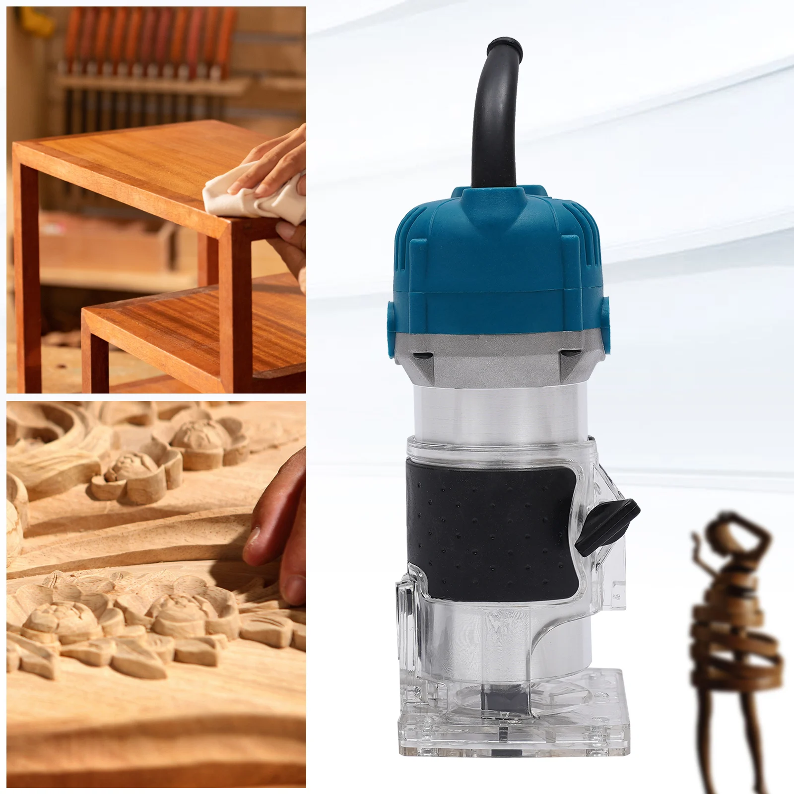 Electric Woodworking Trimmer 800W Wood Router Carving Edge Trimming Arc Slotting