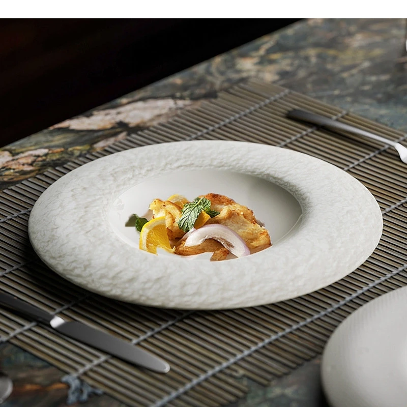 Ceramic Dinner Plate Stone Texture Shallow Pasta Snack Plates Dessert Steak Home Tableware