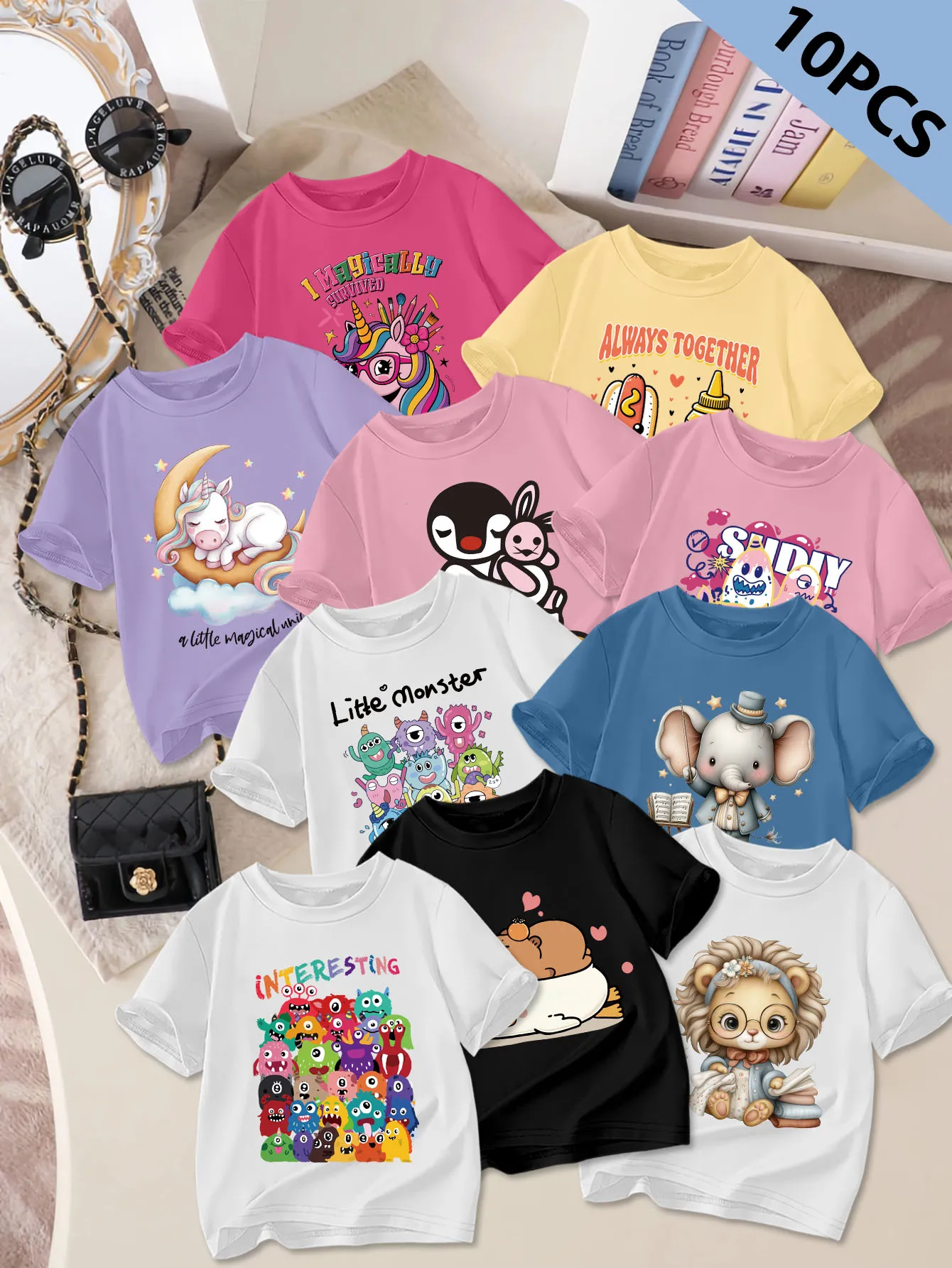 10-pezzi-maglietta-estiva-da-ragazza-a-maniche-corte-dolce-e-carina-con-stampa-di-cartoni-animati-di-piccoli-mostri-e-motivi-animali