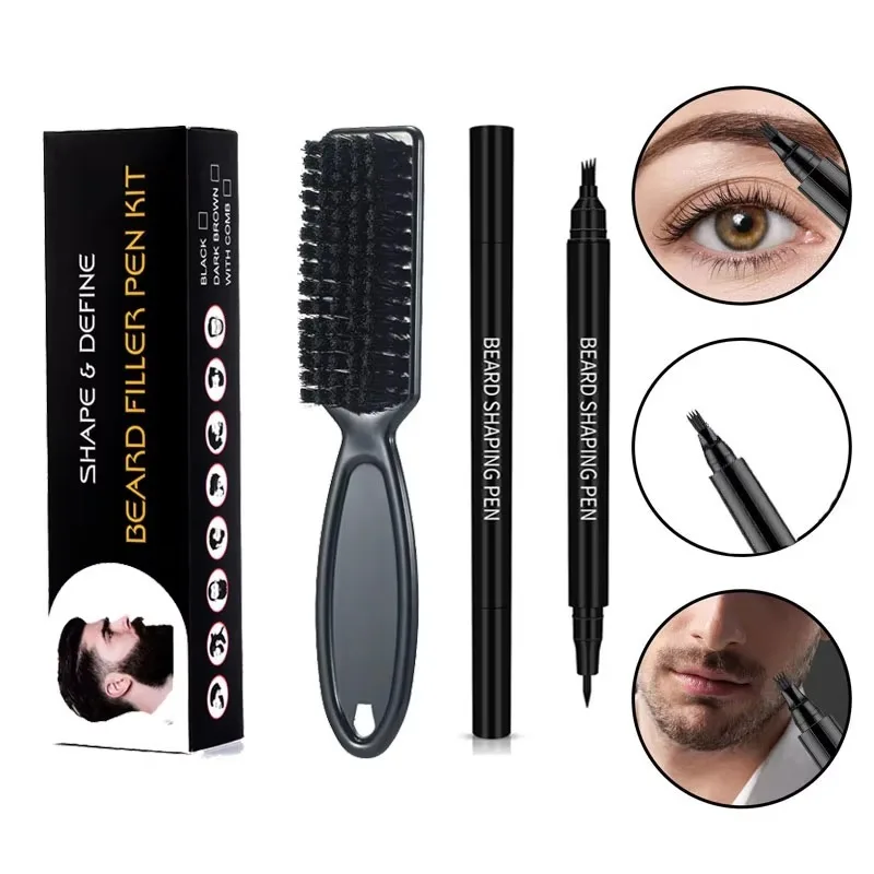 Two heads 2-in-1 Mustache Pen Wwaterproof Pencil For Men's Beard Pencil And Brush Male Mustache Repair Shape Accessories