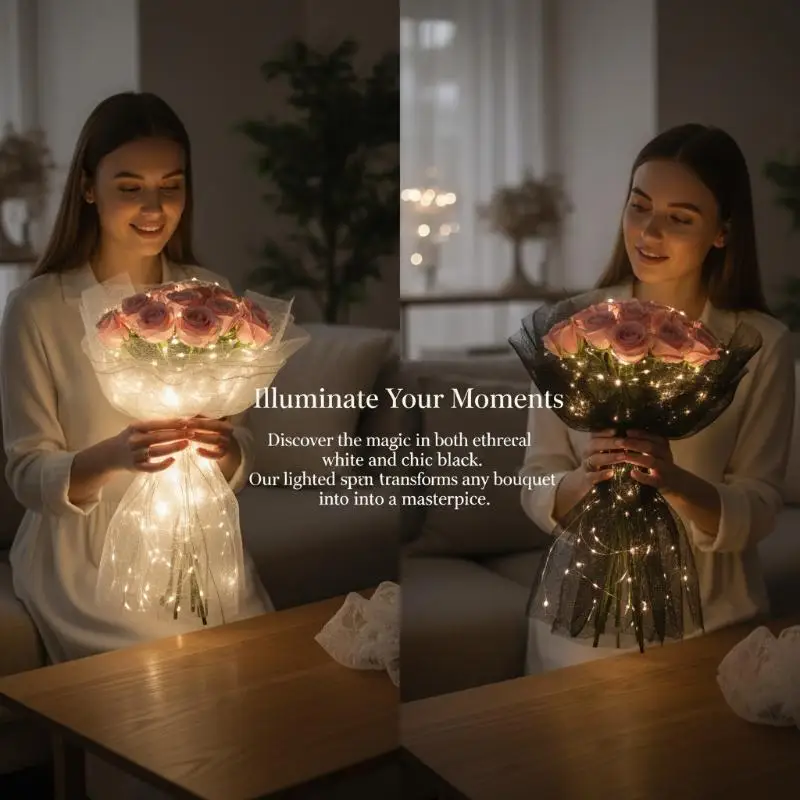 LED Flower Wrapping Paper 2M Lace Mesh Yarn Lighted Florist Packaging Material for Anniversary Birthday Gift