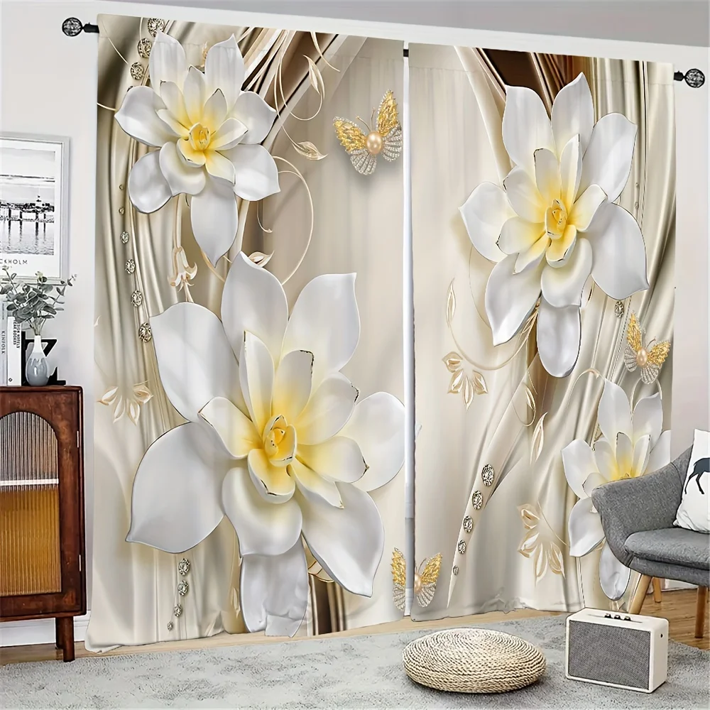 

2 Panels/Set Luxury Gold Rose Flower Butterfly Swan Classical Window Treatment Jacquard Curtains For Living Room Bedroom Kitchen