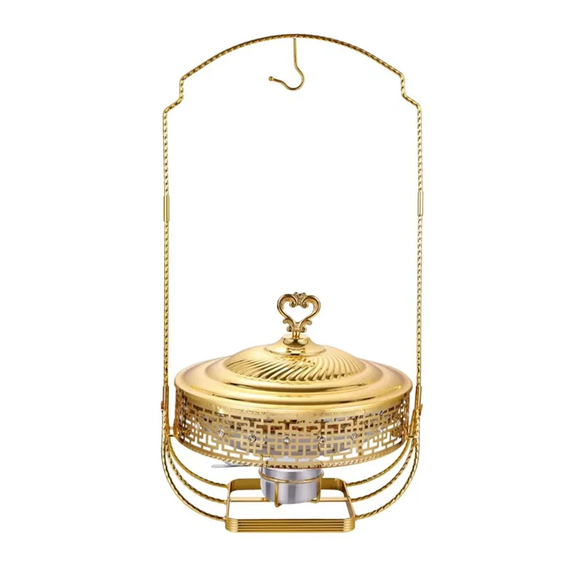 Large Capacity 6L/8L Stainless Steel Gold Hot Pot Buffet Food Warmer Hanger Lid Catering Decorative Warming Holding Equipment
