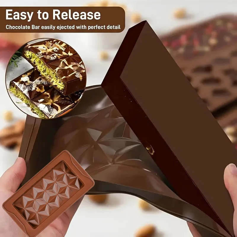 Molde de silicona para barra de Chocolate, diseño de rompe, textura de diamante para panadería, dulces, estilo Dubái, herramienta de cocina de fácil liberación de calidad alimentaria