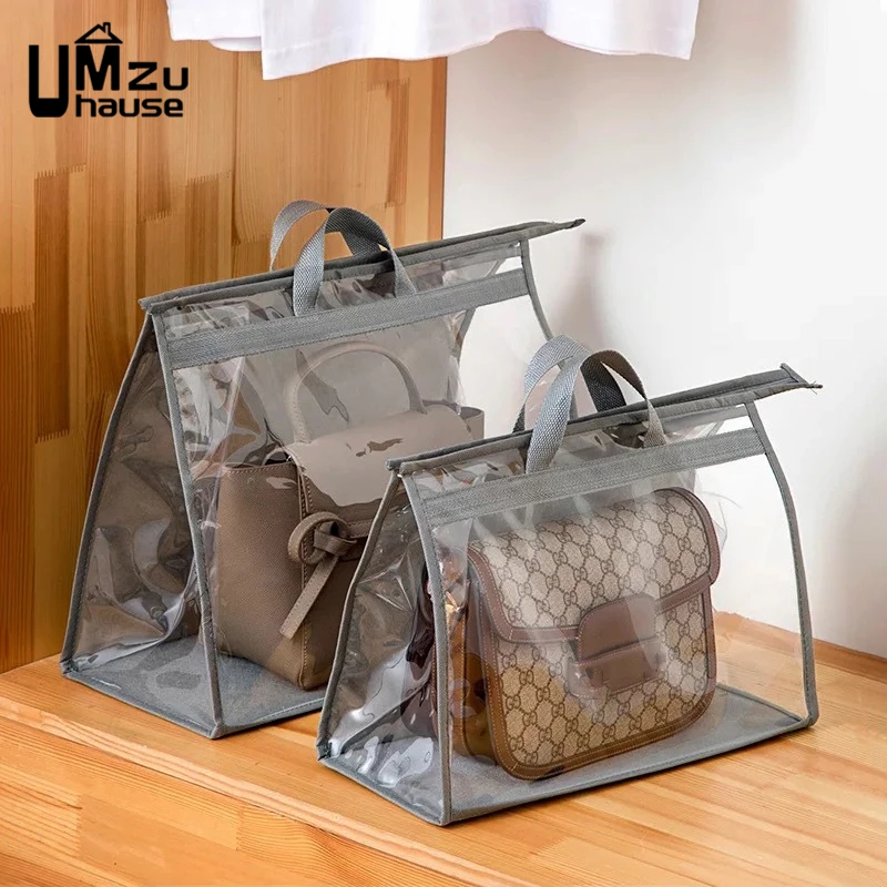 Handbag Storage Bag with Handle Hanging Zipper Large Purse Dustproof Cover Clear Portable Pouch Protector Case Closet Organizers