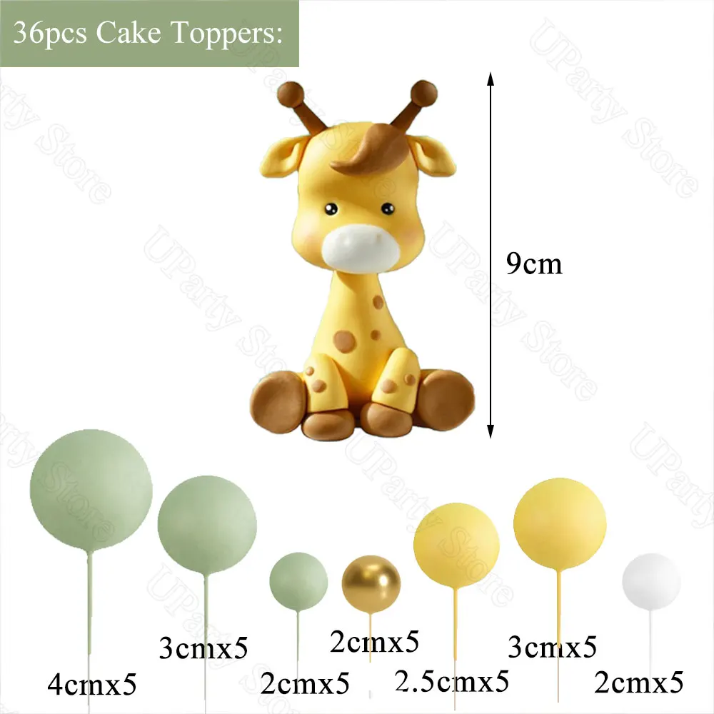 1 Set Giraffen-Kuchenaufsätze, 2–4 cm, goldgelbe Salbeigrüne Kuchenbälle für Dschungeltiere, Geburtstag, Babyparty, Party, Kuchendekoration – Detail 2