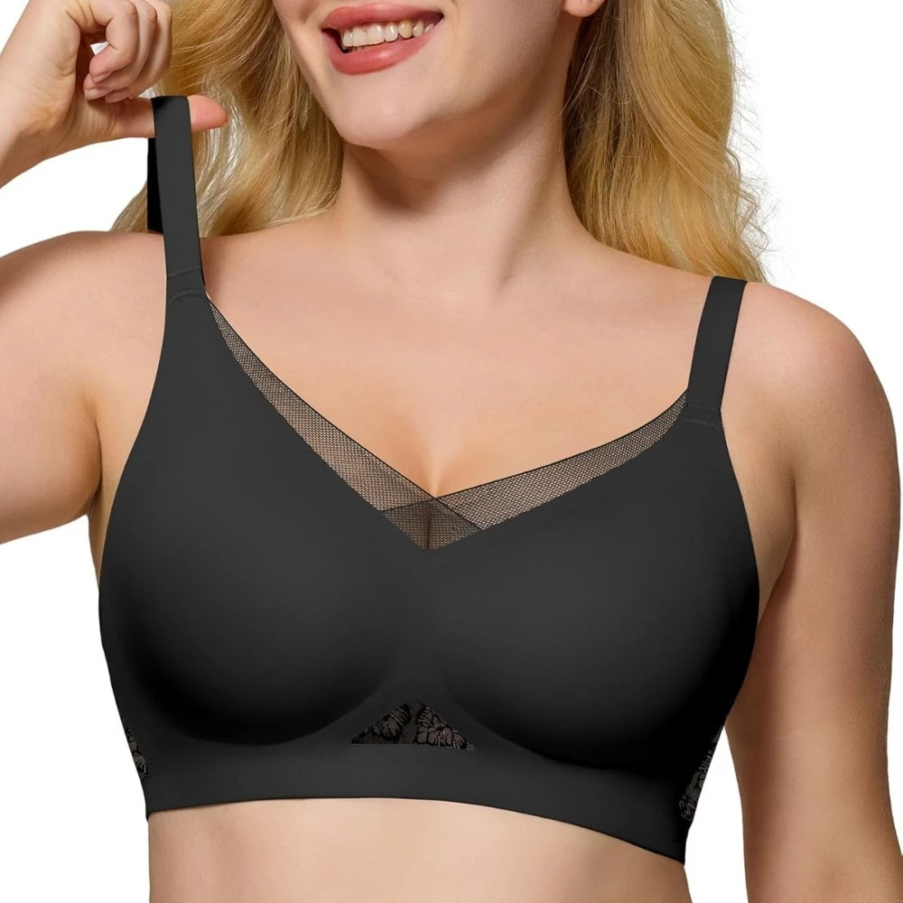 

Женский бюстгальтер без косточек, бесшовный беспроводной бюстгальтер с мягкой поддержкой, сетчатые бюстгальтеры с V-образным вырезом, кружевной бюстгальтер без косточек, повседневный бюстгальтер