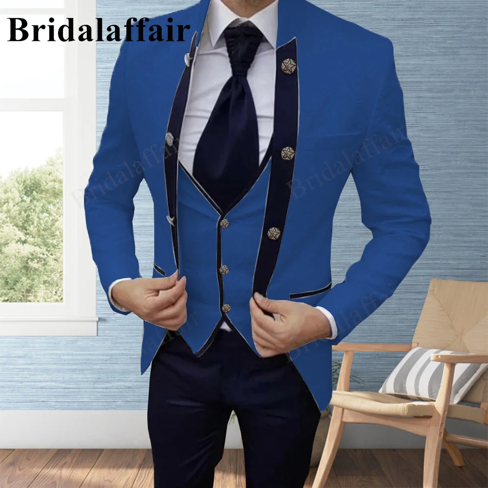 

Bridalaffair Deep Blue 3 Pieces Set 2022 New Tuxedo Suit For Men Single Breasted Jacket Blazer Pants Wedding Luxury Groom Party