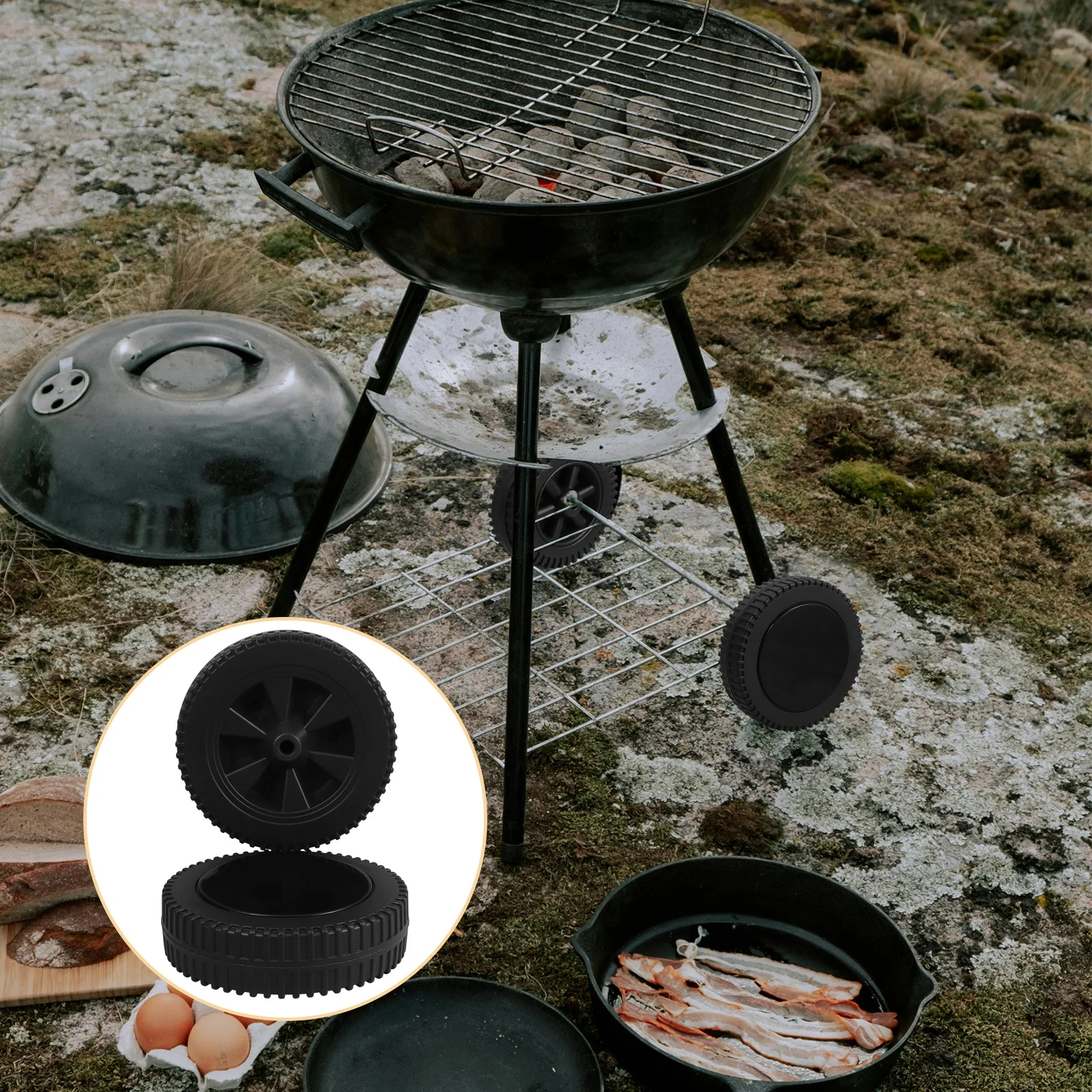 

2Pcs Black 7 Inch Plastic Directional Caster Wheels Heavy Duty Replacement Grill Wheels for Bbq Gas Grill Cart Lawn Mower Parts