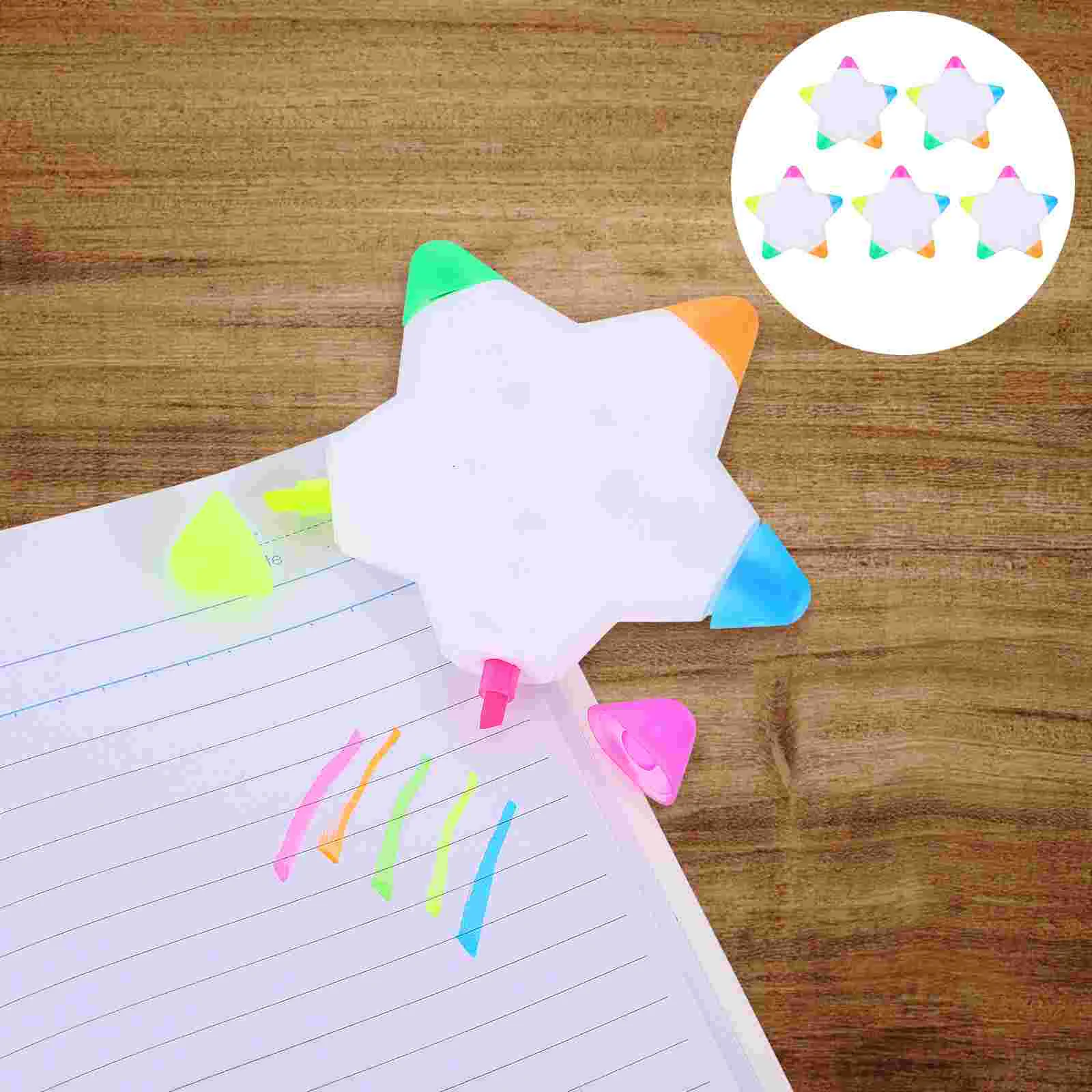 

5 PCS Five-color Petal Brush Mark Pens Highlighters Markers Fluorescent Star Shaped Plastic Writing for Student