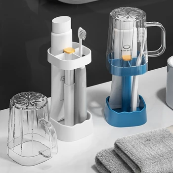 Lamgool 휴대용 다기능 칫솔 거치대 세트, 높이 조절 가능, 여행용 워시 컵, 거치대 욕실 액세서리 