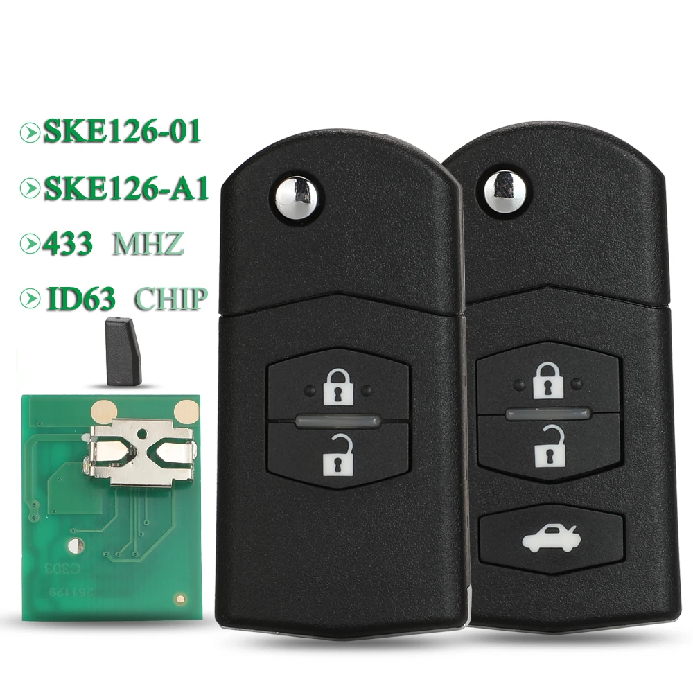Jingyuqin 3/2 Buttons SKE126-01 SKE126-A1 433MHz ID63 chip Folding Remote key Car Starter For Mazda 2 3 5 6 Mitsubishi system