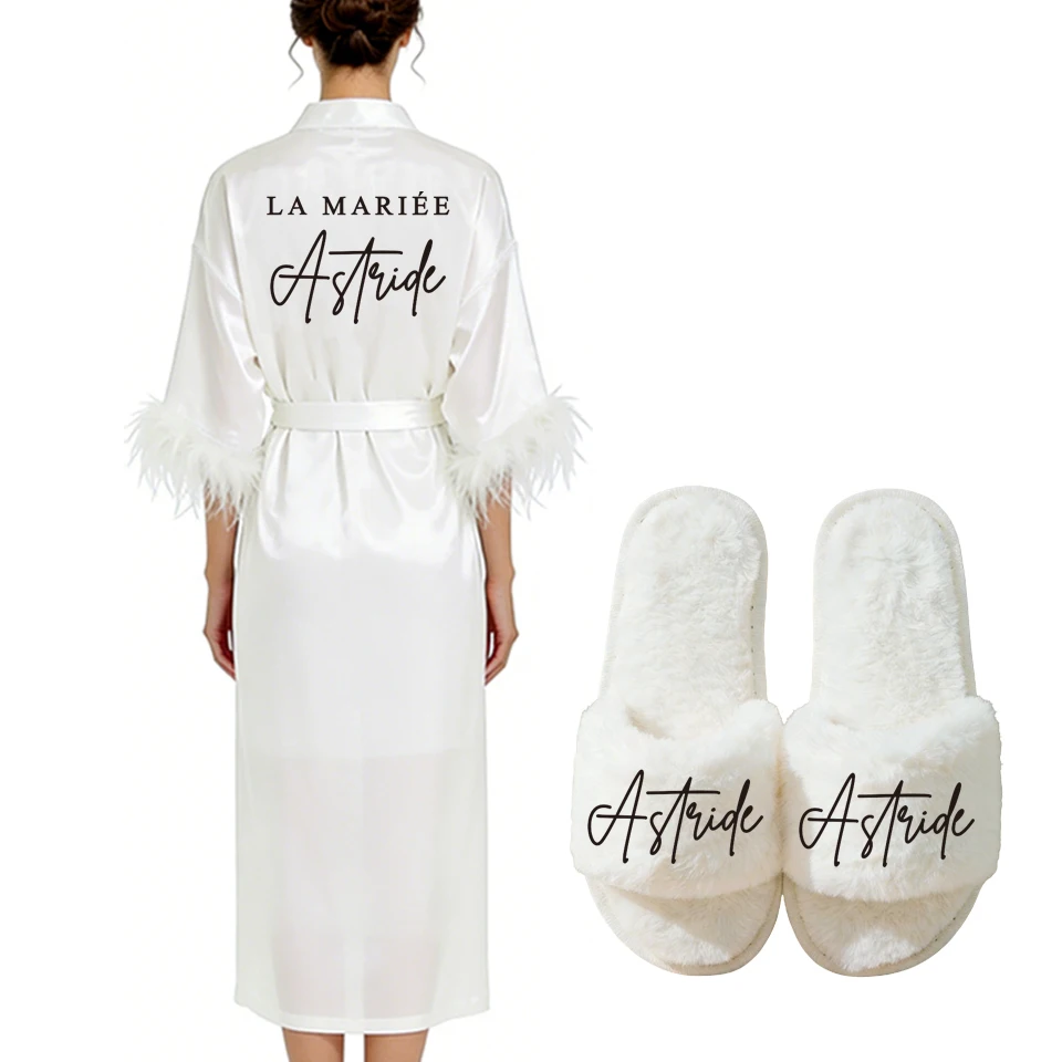 

Персонализированный халат с именем и датой, элегантный халат для невесты и подружек невесты, халат с перьями, платье для дня рождения, халаты с возможностью добавления любого текста