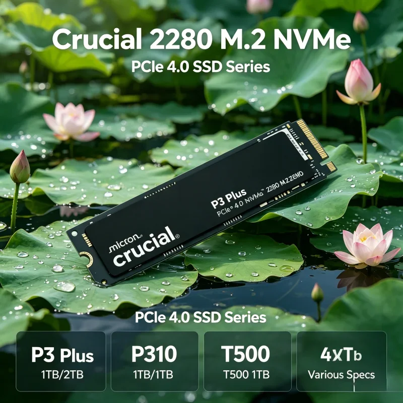 Colección de Unidades de Estado Sólido Crucial 2280 M.2 NVMe PCIe 4.0 P3 Plus 1TB/2TB P310 1TB T500 1TB, Unidades Internas, Múltiples Modelos, Embalaje OEM