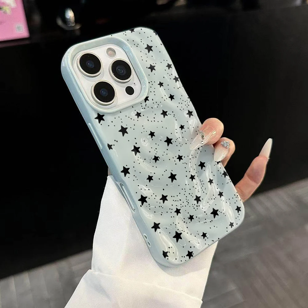 Fashion Star Polka Dot Muster Handyhülle für iPhone 17 16 15 14 13 12 11 Pro Max 14 Plus 17Air Falten-Wellen Weiche Silikonhülle – Detail 2