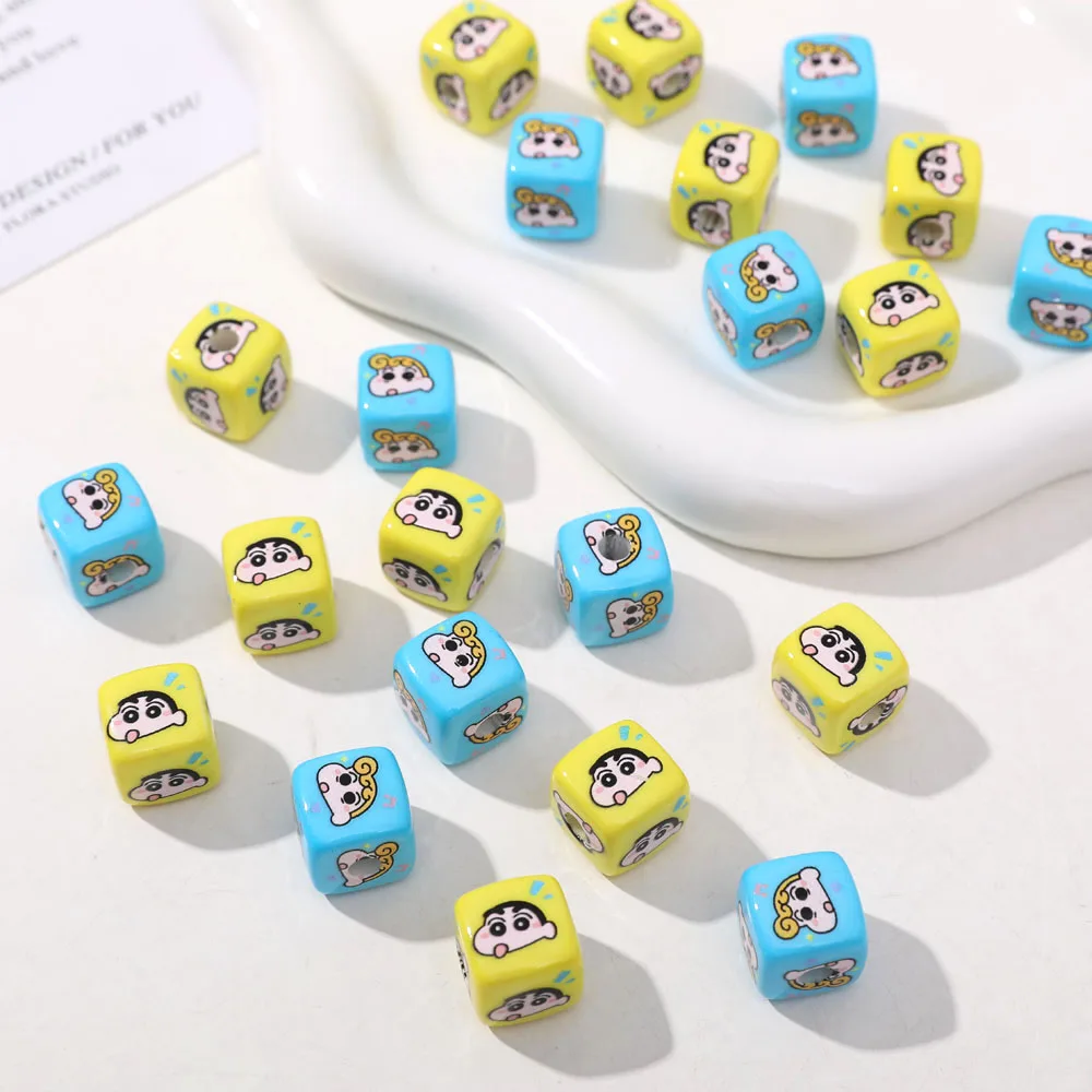 5pcs Bandai Crayon Shin-chan Square Beads for DIY Jewelry Making Handmade Bracelet Earring Cartoon Cute Beads Materials 14mm