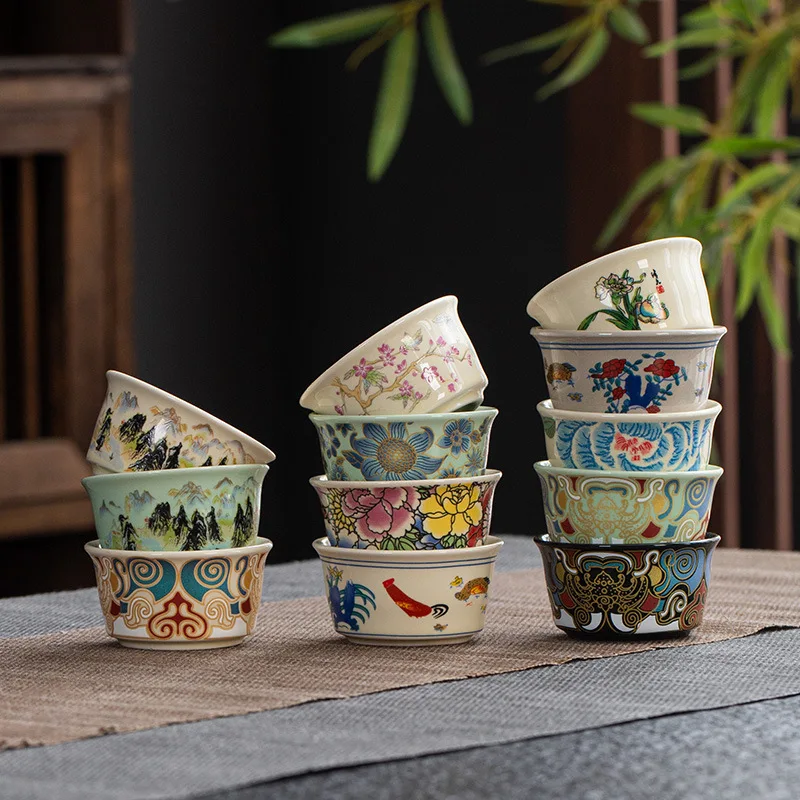 1 Stück Einzelne Keramik-Verkostungstasse, Retro Chinesischer Stil Kung-Fu-Teetasse Kleine Teeschale für Zuhause