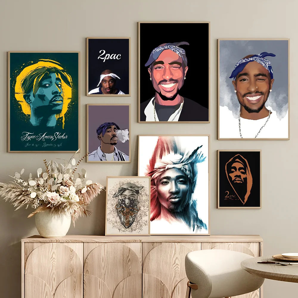 2Pac Tupac Amaru Shakur Movie Sticky Posters Retro Kraft Paper Sticker DIY Room Bar Cafe Aesthetic Art Wall Painting