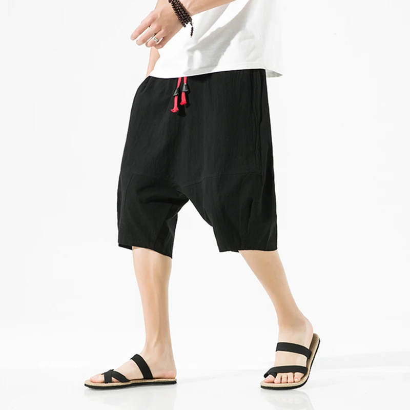 

2023 New Men's Cotton Linen Shorts Pants Male Summer Breathable Solid Color Linen Loose Shorts Men Streetwear Plus Size M-5XL