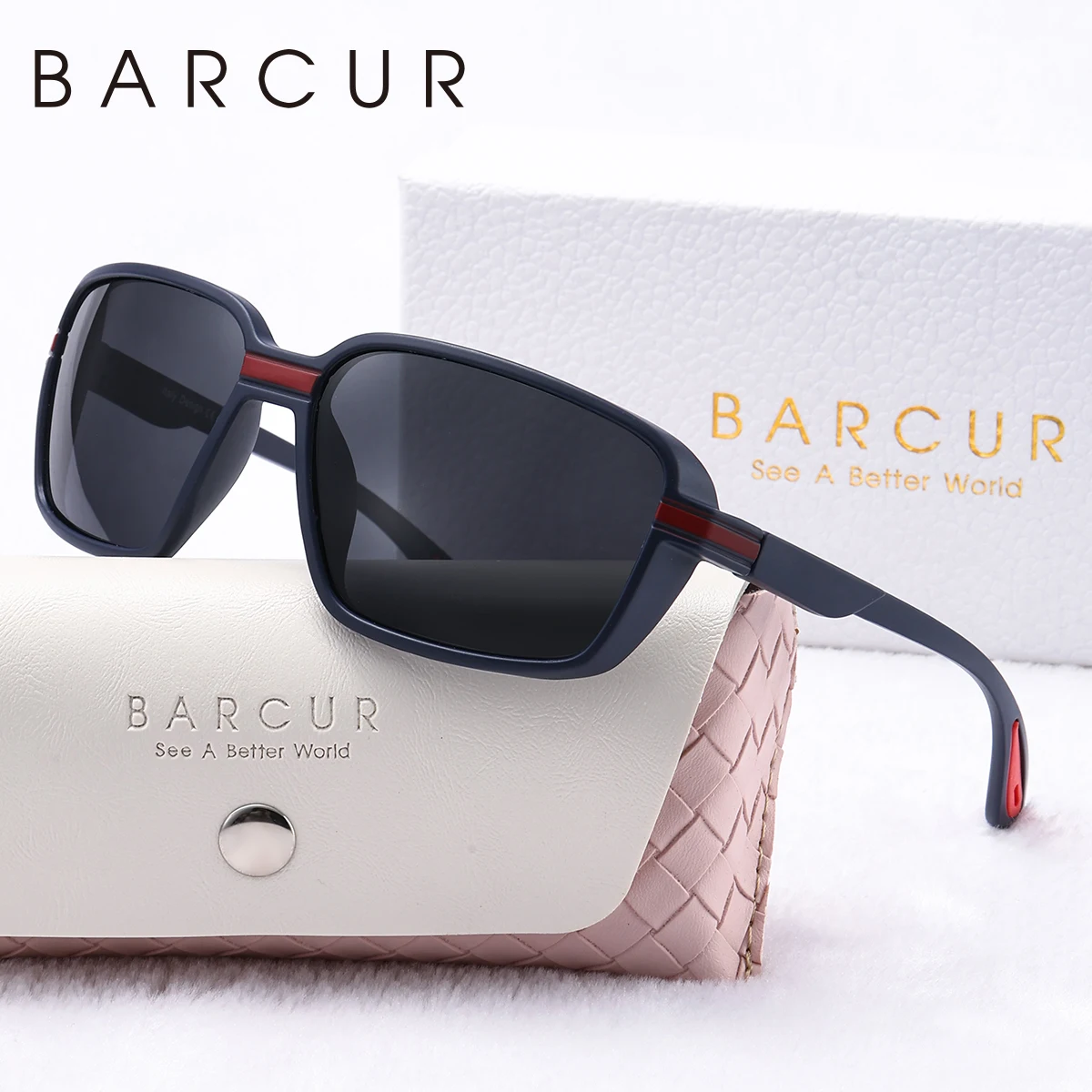 BARCUR Sports Blue Women Polarized Glasses Ultra Light PC Rectangular Curved Frame Outdoor Driving UV400 Fashion Men Sunglasses