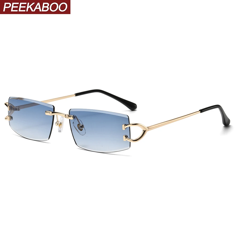 Peekaboo rimless sunglasses for women metal unisex square sun glasses for men uv400 brown grey blue decoration female 2024