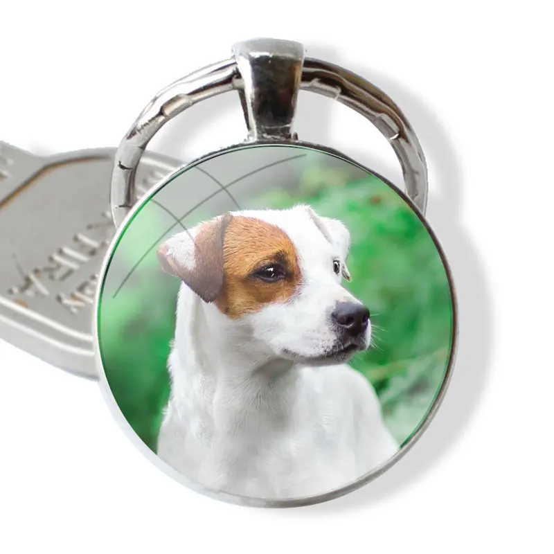 Keychain Handmade Glass Cabochon Key Ring Holder Pendant Key Chains Jack Russell Terrier Dog Fashion Creative Cartoon Design