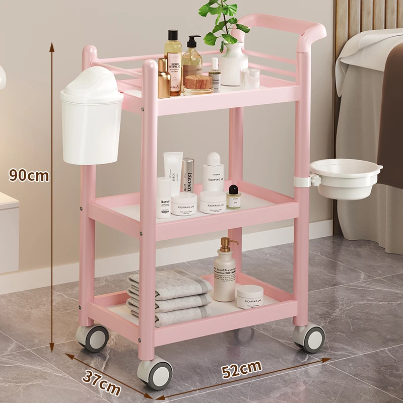 Professional Beauty Salon Furniture Aesthetic Roulette Storage Trolley Manicure Auxiliary Cart Iron Cosmetic Helper Wheels Tray